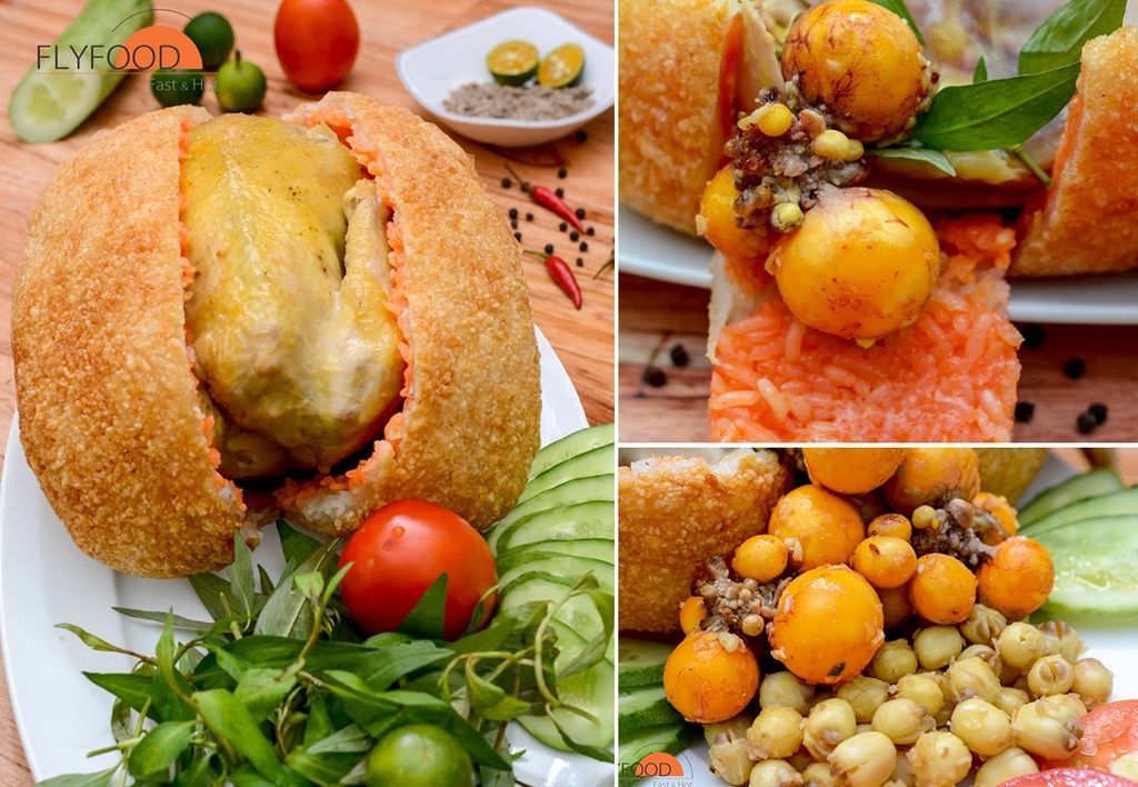 GÀ BÓ XÔI 3 MÀU ÔM TRỨNG HẠT SEN